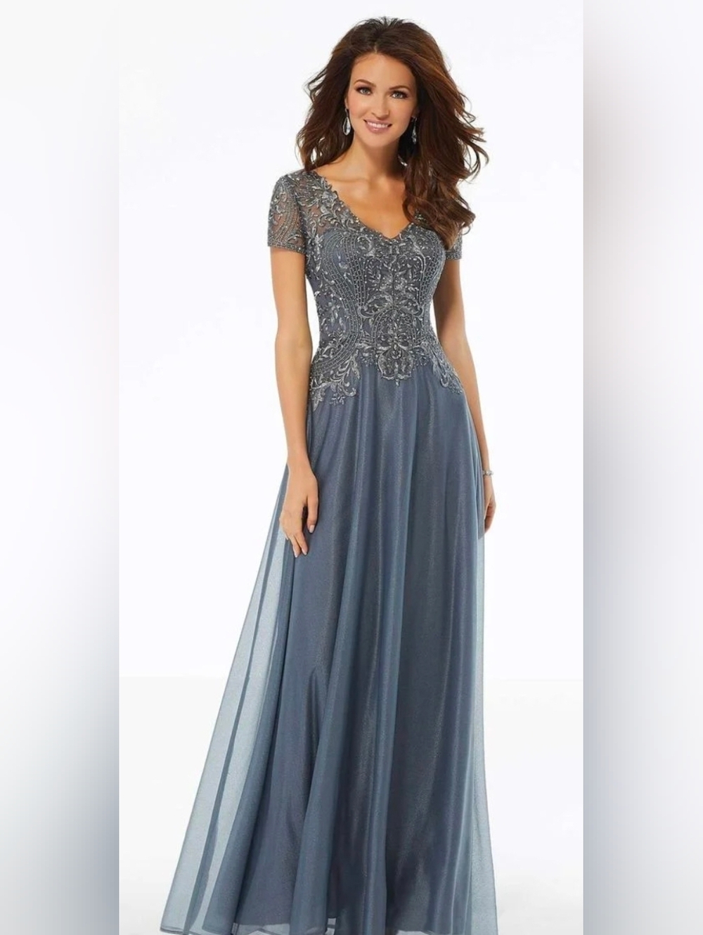 MGNY NWT Embellished V-Neck Maxi Evening Gown in Periwinkle Blue Size 10 #72116